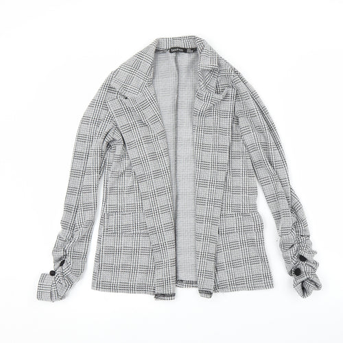 Boohoo Womens Grey Houndstooth  Cardigan Jumper Size 8
