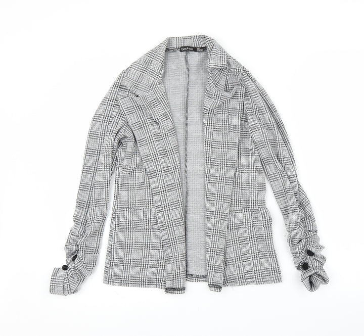Boohoo Womens Grey Houndstooth Cardigan Jumper Size 8
