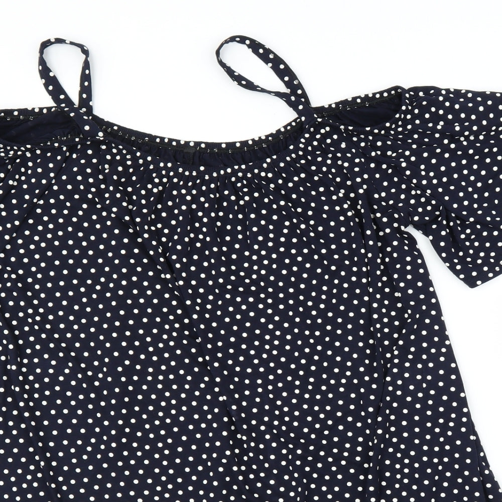 Preworn Womens Blue Polka Dot  Basic Blouse Size XL