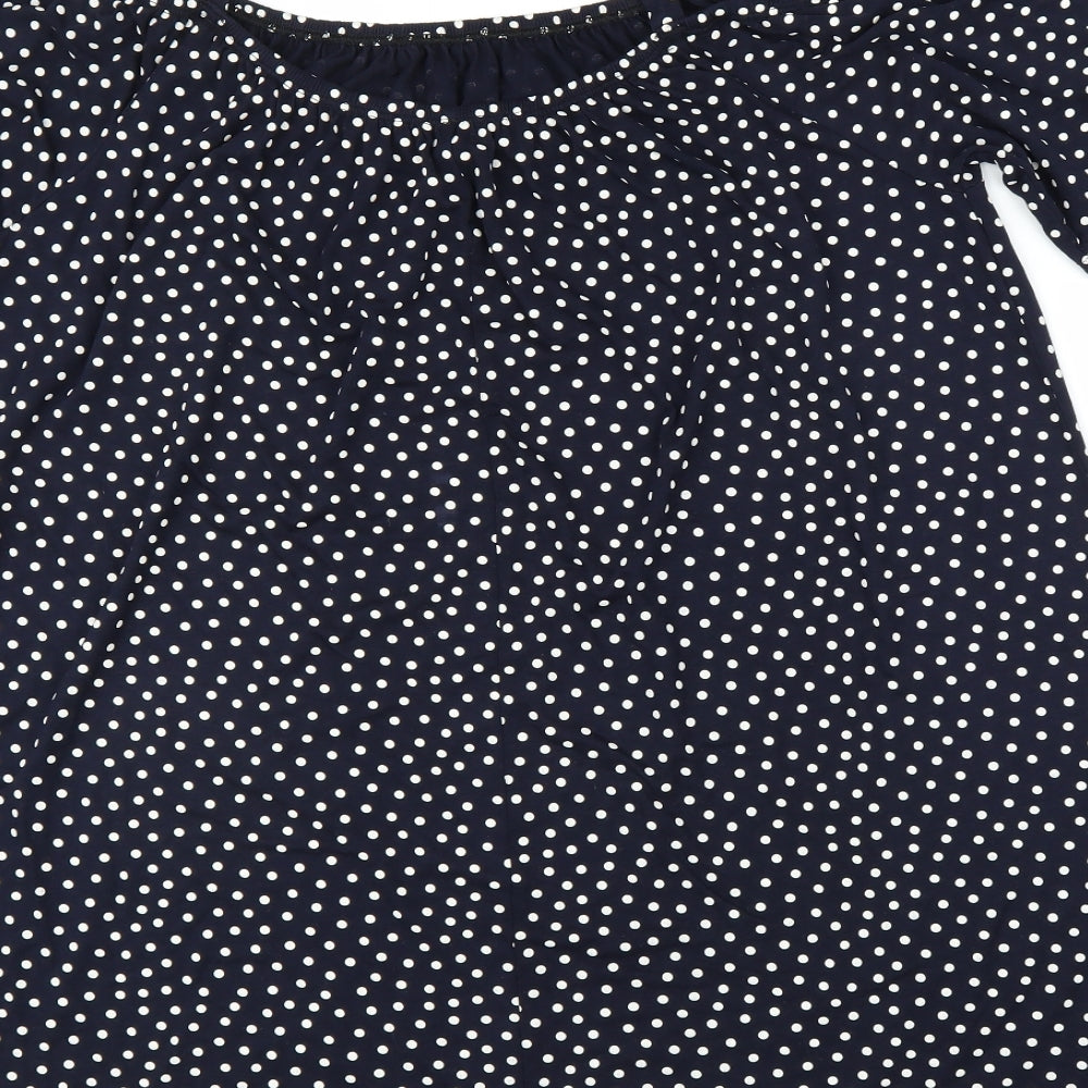Preworn Womens Blue Polka Dot  Basic Blouse Size XL