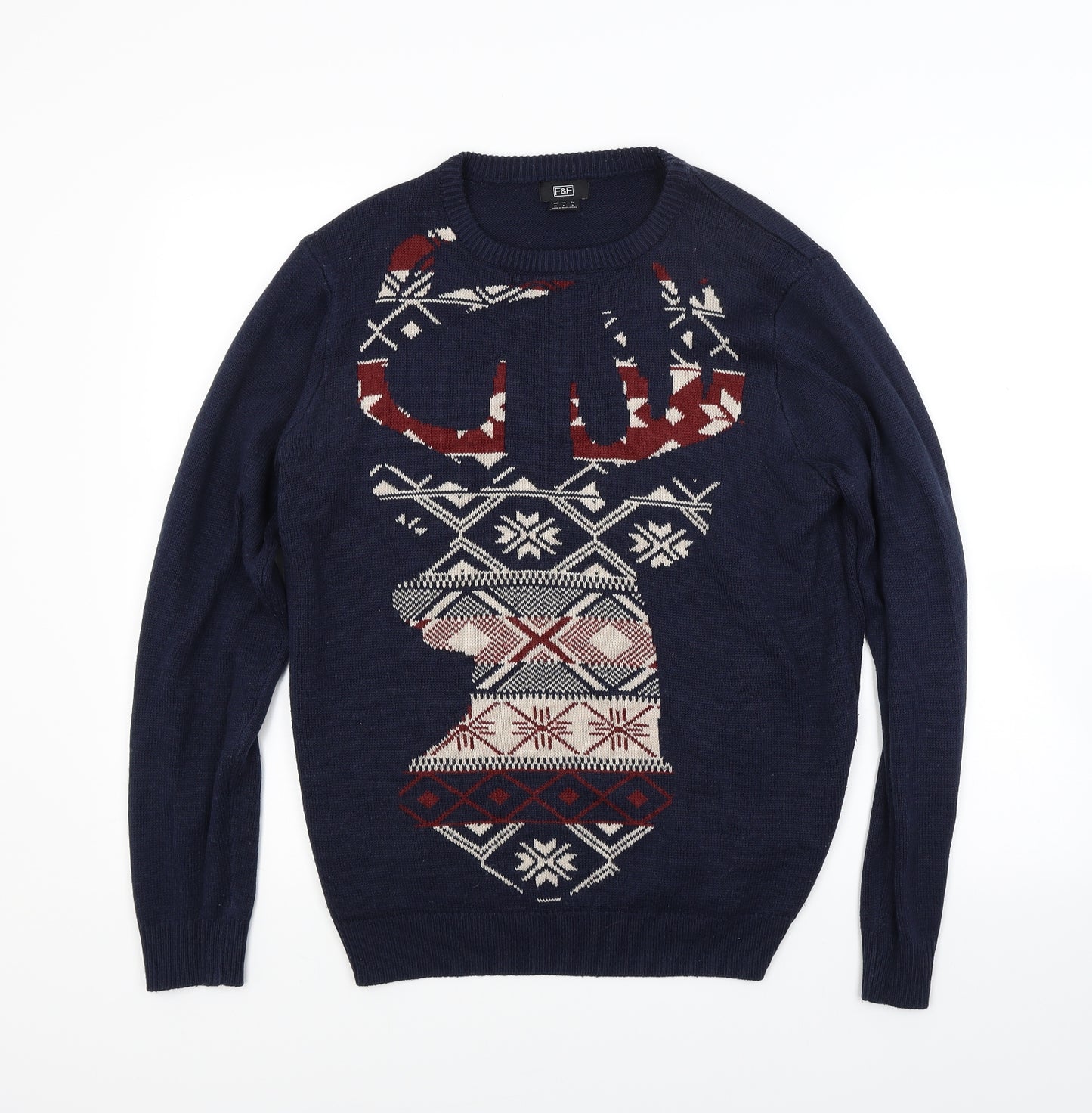 F&F Mens Blue  Knit Pullover Jumper Size M  - Christmas jumper