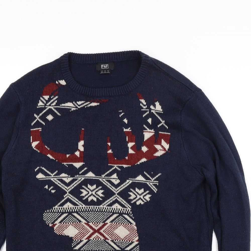 F&F Mens Blue  Knit Pullover Jumper Size M  - Christmas jumper