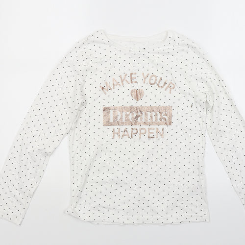 Primark Girls White Polka Dot  Basic T-Shirt Size 11 Years  - Make Your Dreams Happen