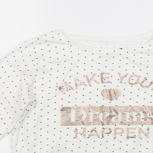 Primark Girls White Polka Dot  Basic T-Shirt Size 11 Years  - Make Your Dreams Happen