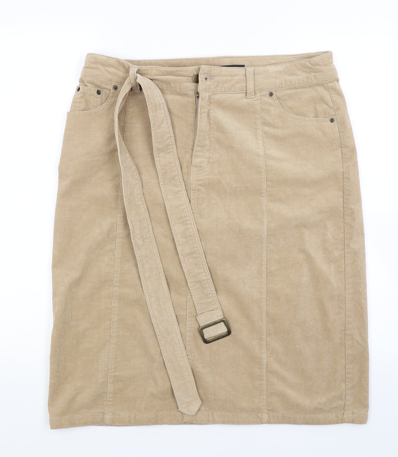 Dunes Womens Beige  Corduroy Bandage Skirt Size 14  - Belted