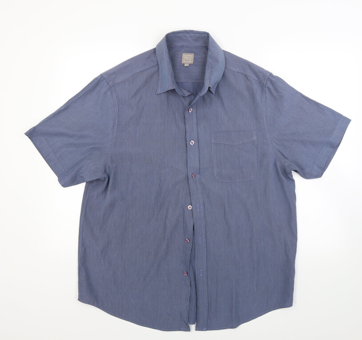 TU Mens Blue Striped   Button-Up Size L