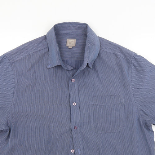 TU Mens Blue Striped   Button-Up Size L