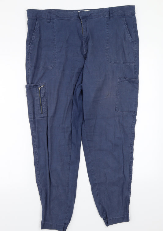 Front view of F&F women’s blue trousers, size UK 16, 28-inch leg
