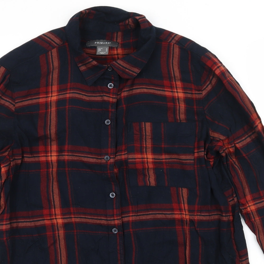 Primark Womens Blue Plaid  Basic Button-Up Size 10