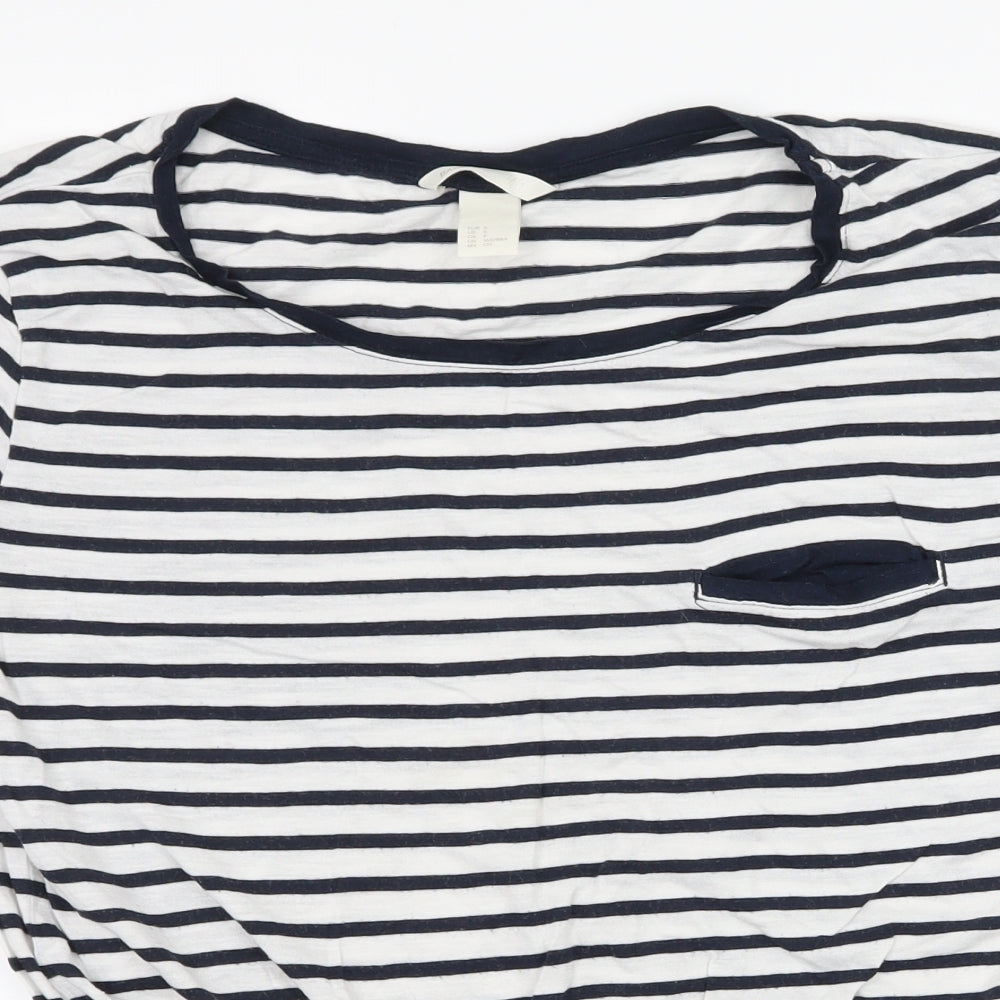 H&M Womens Blue Striped Jersey Basic T-Shirt Size S  - Knot Detail