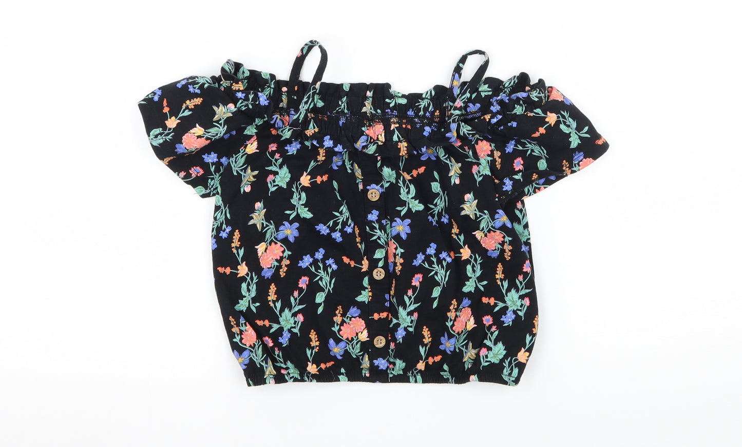 NEXT Girls Black Floral Jersey Basic T-Shirt Size 7 Years