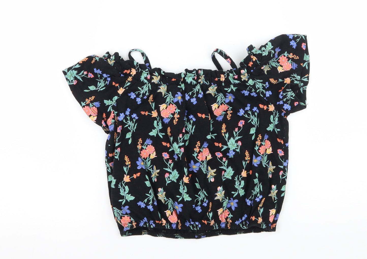 NEXT Girls Black Floral Jersey Basic T-Shirt Size 7 Years