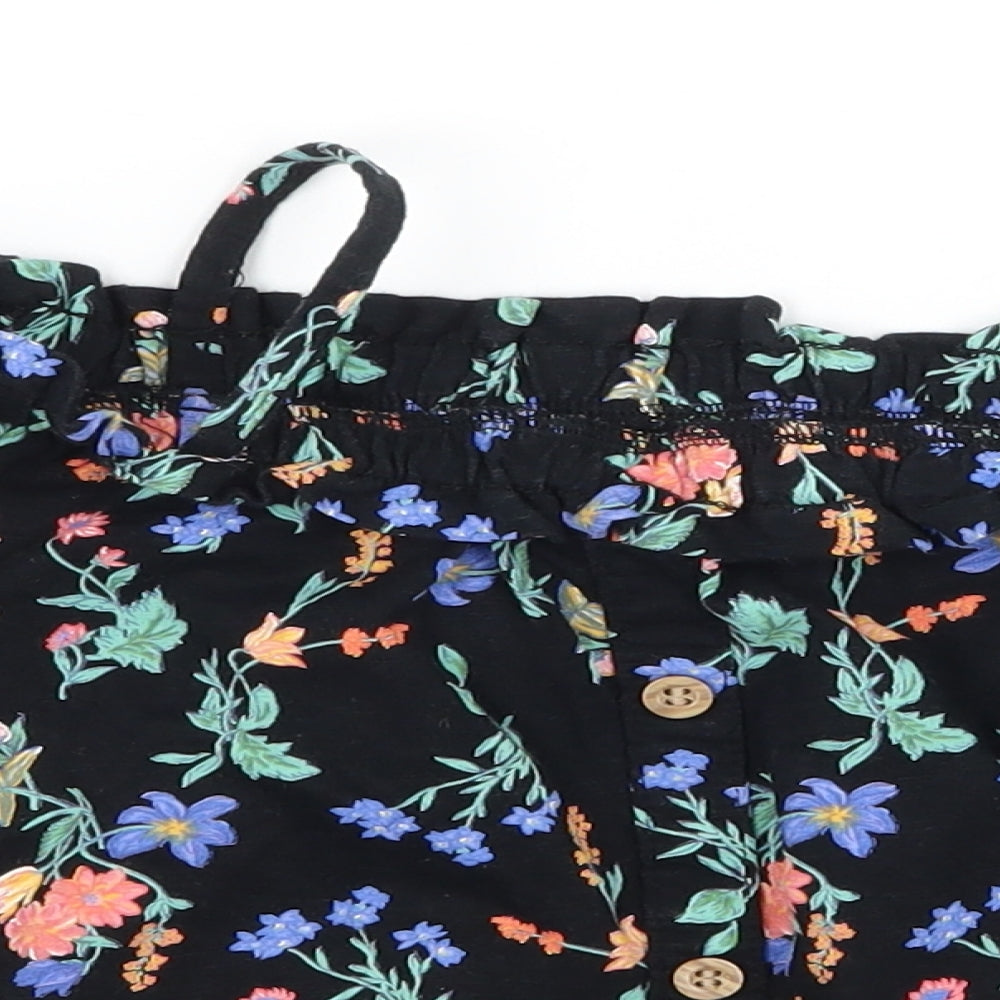 NEXT Girls Black Floral Jersey Basic T-Shirt Size 7 Years