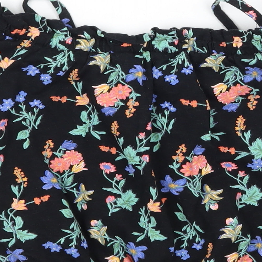 NEXT Girls Black Floral Jersey Basic T-Shirt Size 7 Years