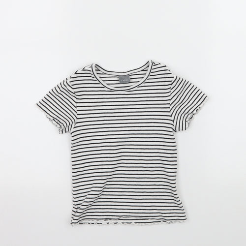 NEXT Girls White Striped Jersey Basic T-Shirt Size 7 Years