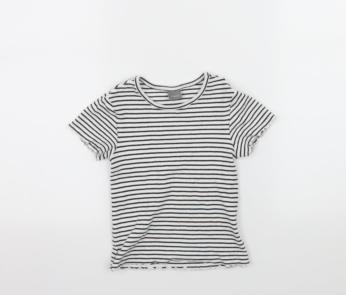 NEXT Girls White Striped Jersey Basic T-Shirt Size 7 Years