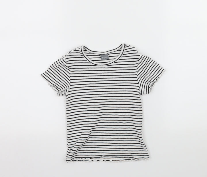 NEXT Girls White Striped Jersey Basic T-Shirt Size 7 Years