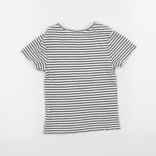 NEXT Girls White Striped Jersey Basic T-Shirt Size 7 Years