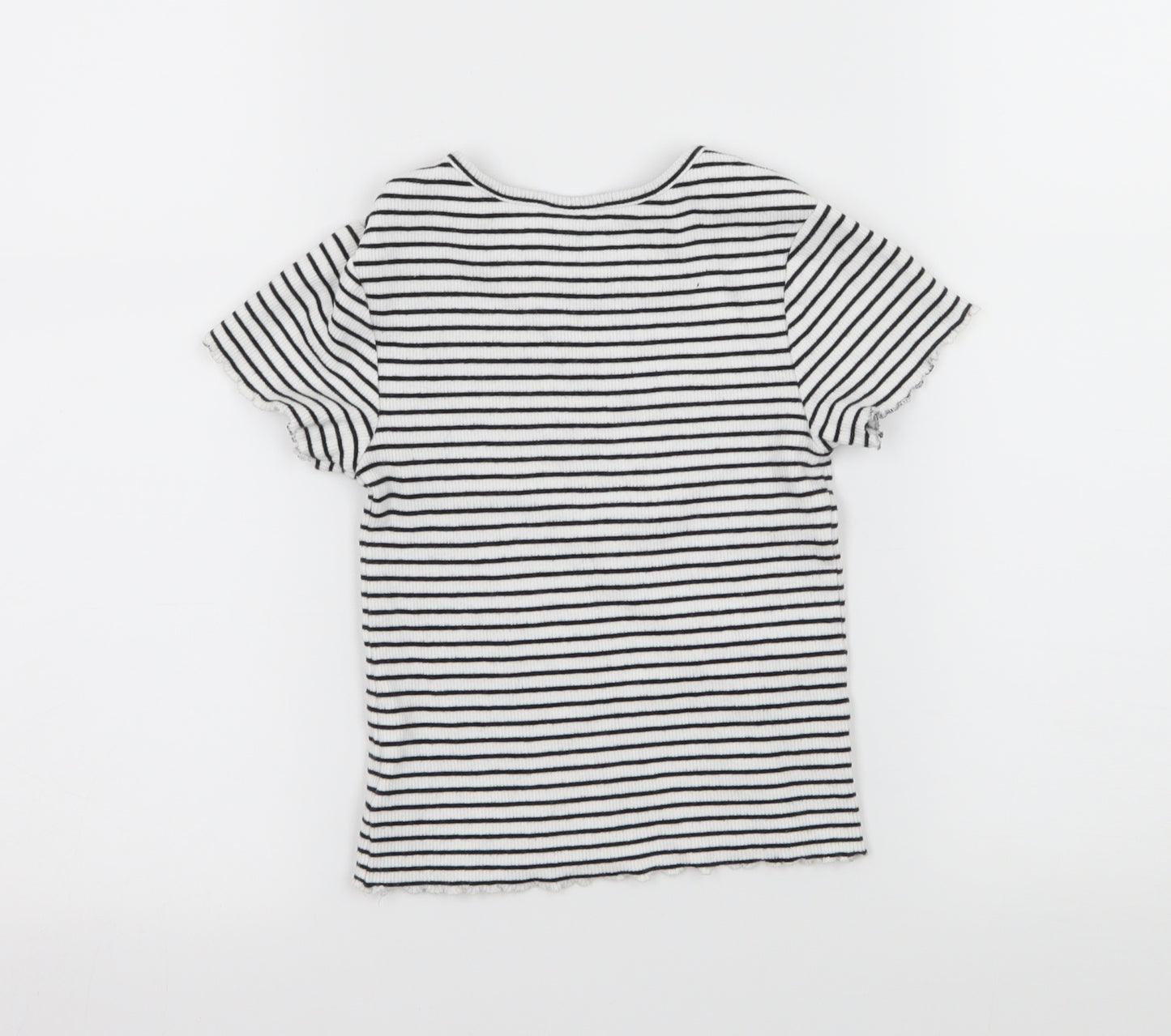 NEXT Girls White Striped Jersey Basic T-Shirt Size 7 Years