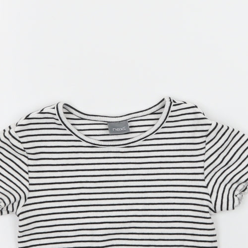 NEXT Girls White Striped Jersey Basic T-Shirt Size 7 Years