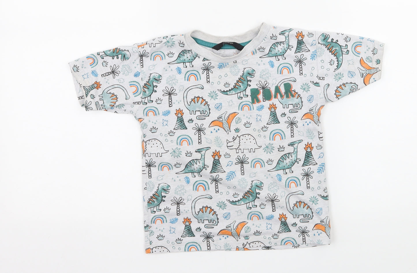 George Boys Grey Geometric Jersey Basic T-Shirt Size 2-3 Years  - Dinosaurs