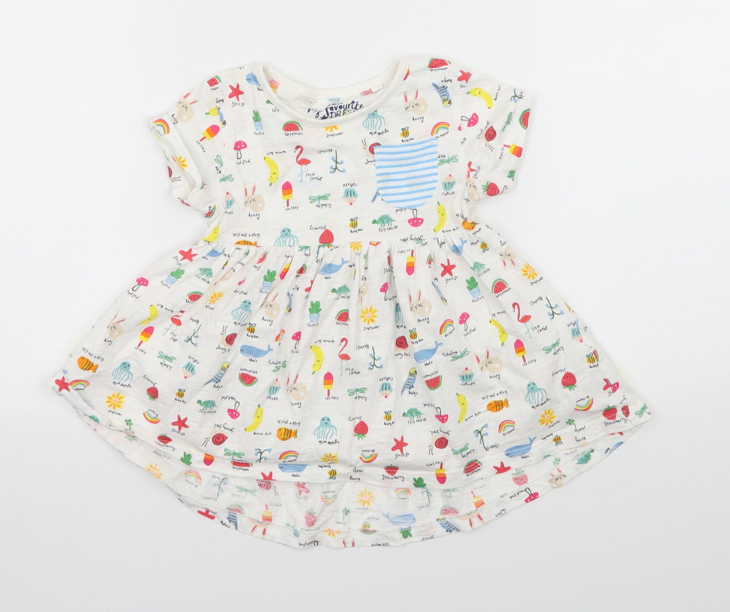NEXT Girls White Geometric Jersey Skater Dress  Size 9-12 Months