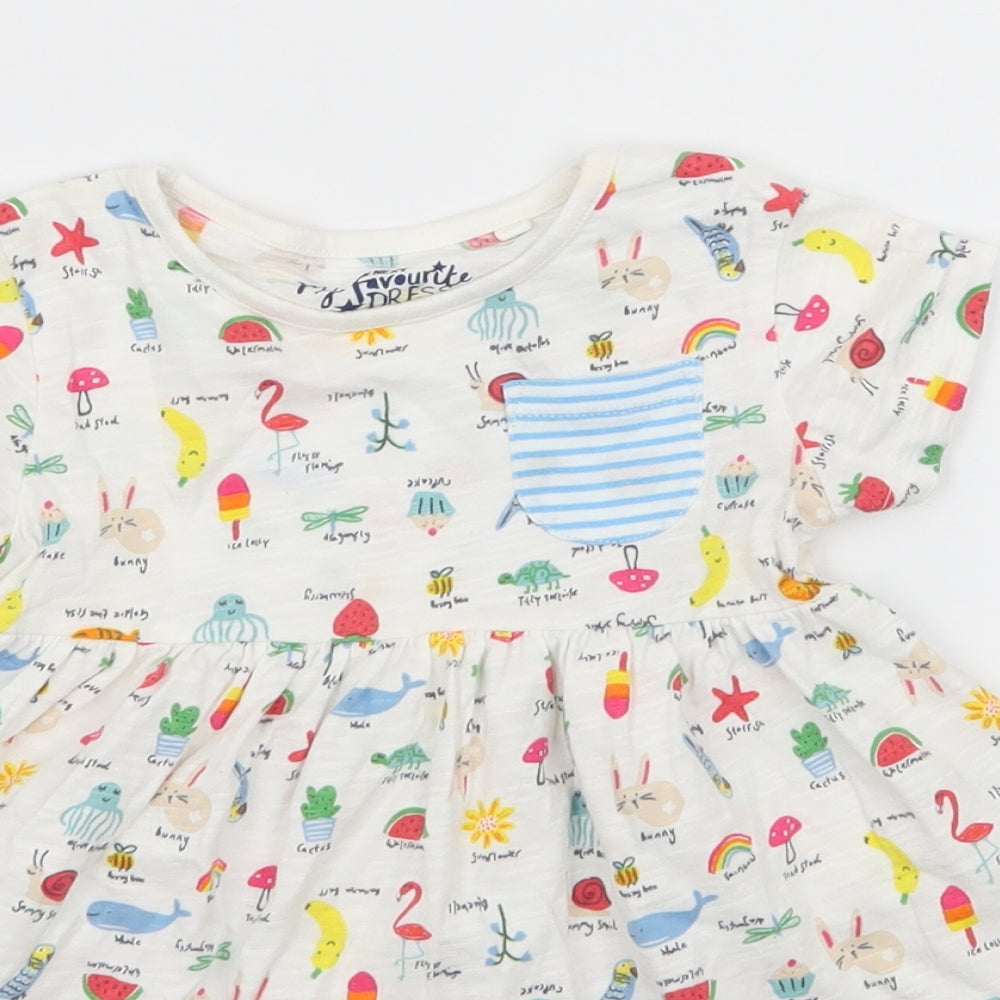NEXT Girls White Geometric Jersey Skater Dress  Size 9-12 Months
