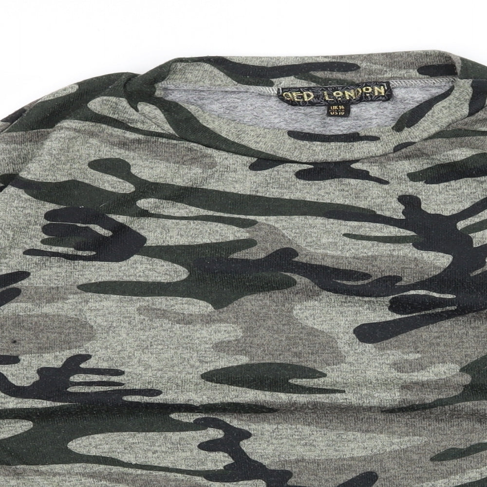 QED London Womens Green Camouflage Jersey Pullover Sweatshirt Size 14