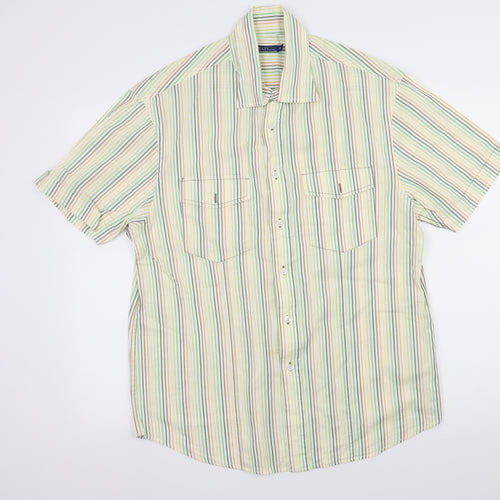 Easy Mens Yellow Striped   Button-Up Size M
