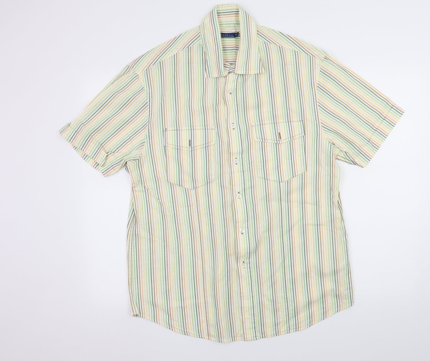 Easy Mens Yellow Striped   Button-Up Size M