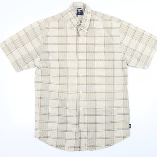 Cotton Traders Mens Beige Check   Button-Up Size M