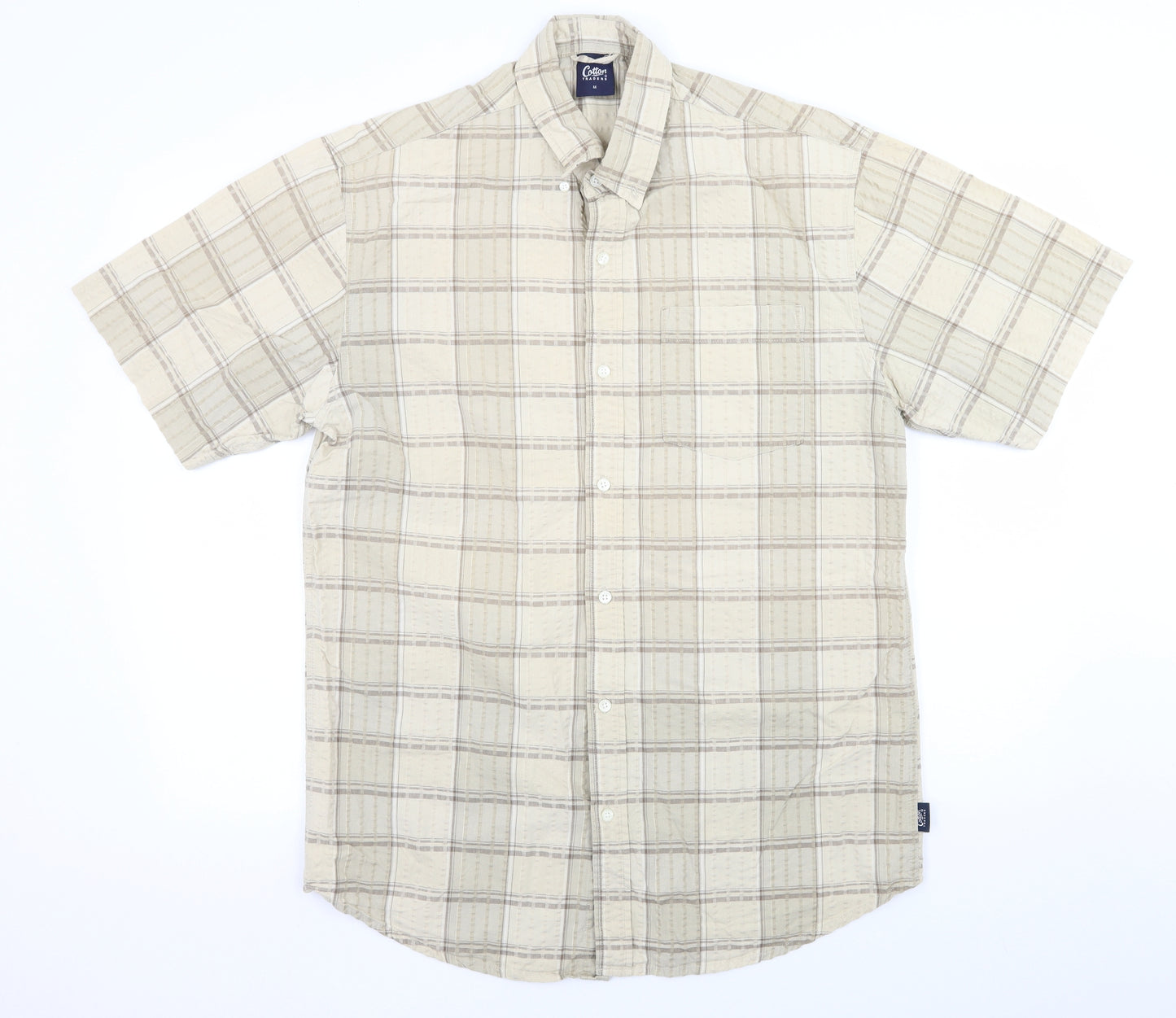 Cotton Traders Mens Beige Check   Button-Up Size M