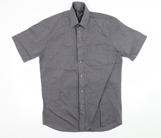 Front view of George men’s grey button-up, size 15.5