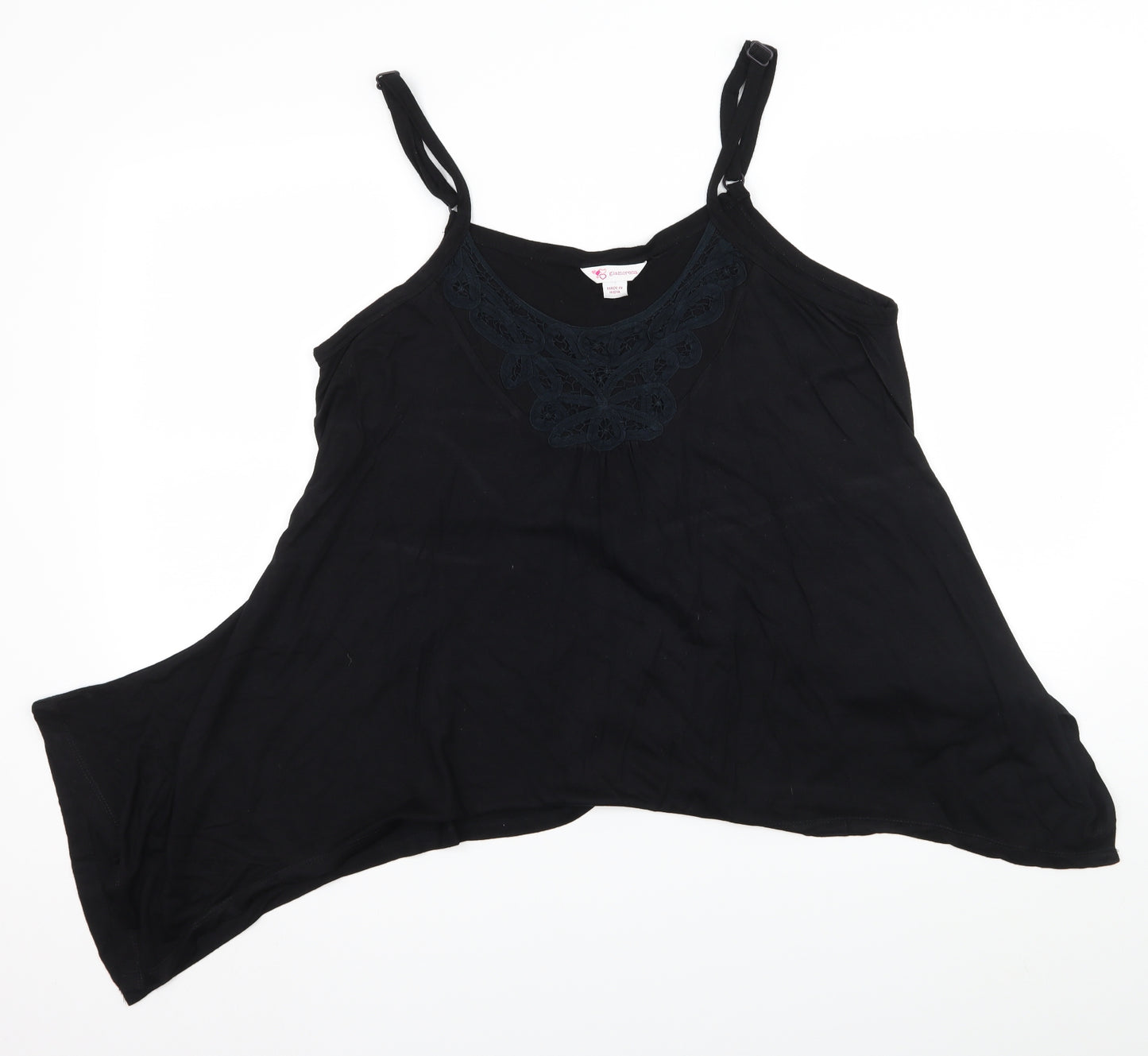 Glamorosa Womens Black Striped Jersey Camisole Tank Size 18  - Crochet detail