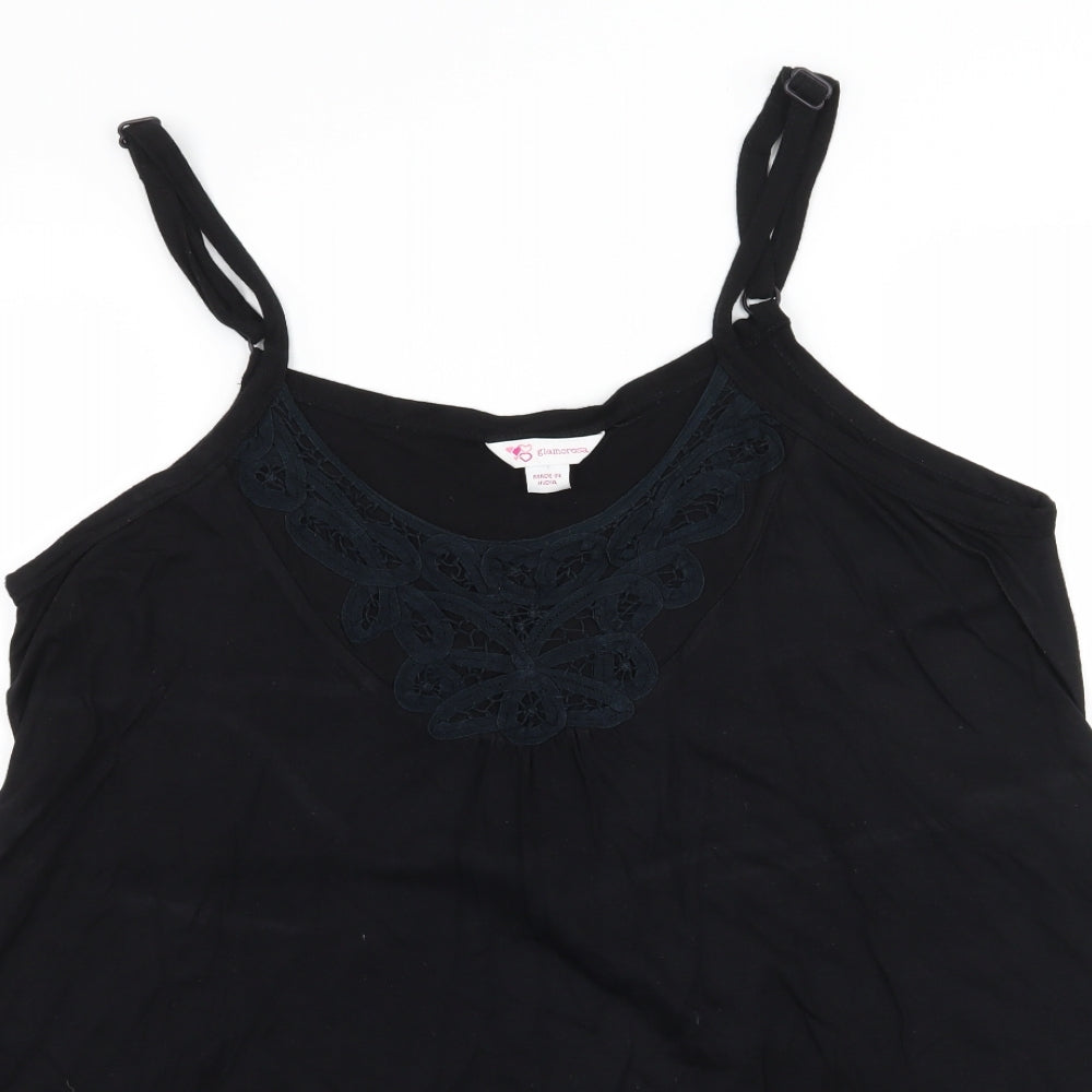 Glamorosa Womens Black Striped Jersey Camisole Tank Size 18  - Crochet detail
