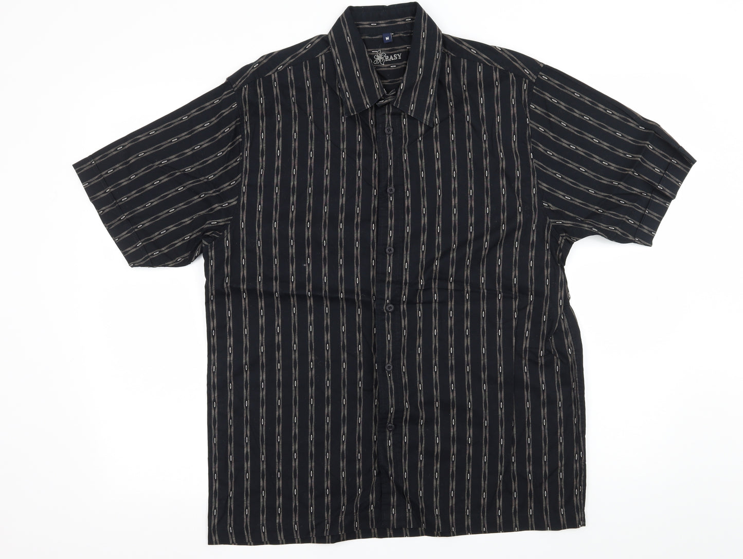 Easy Mens Black Striped   Button-Up Size M