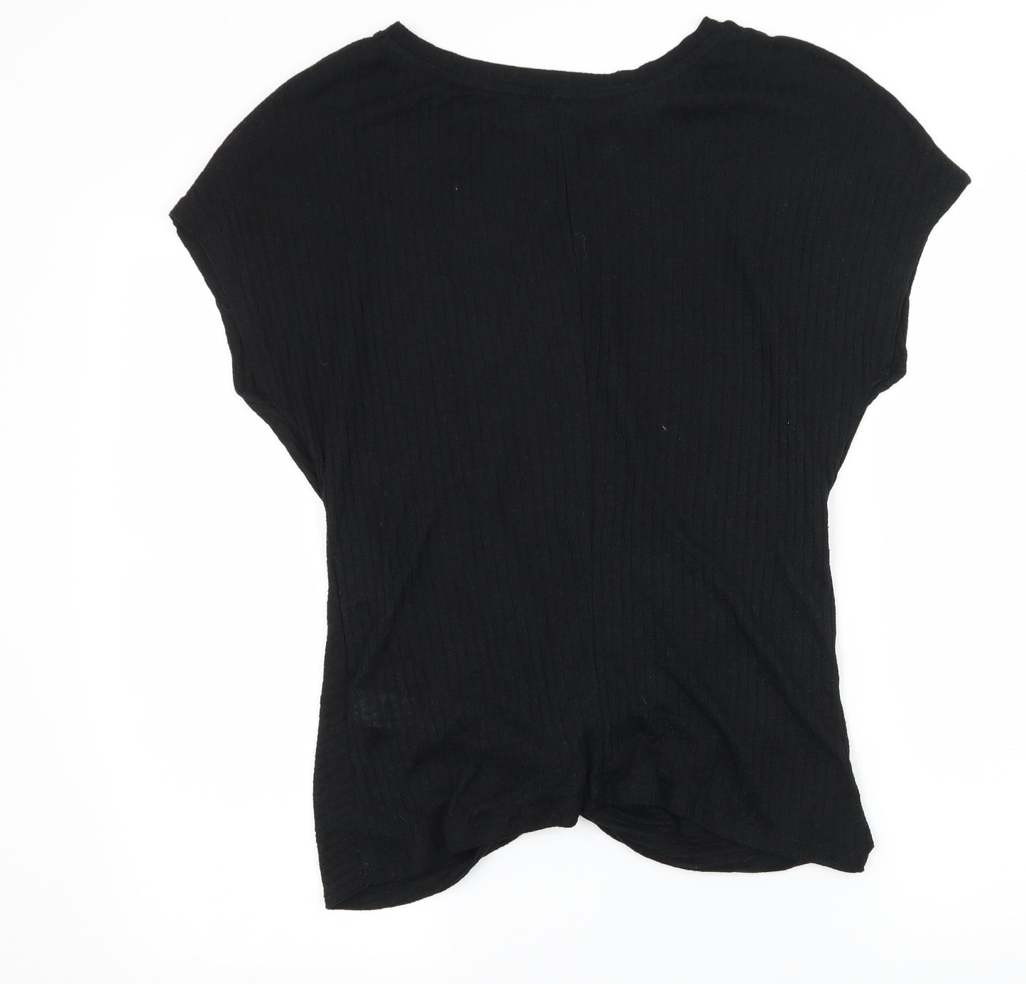 New Look Womens Black  Jersey Basic T-Shirt Size 12  - Knot Detail
