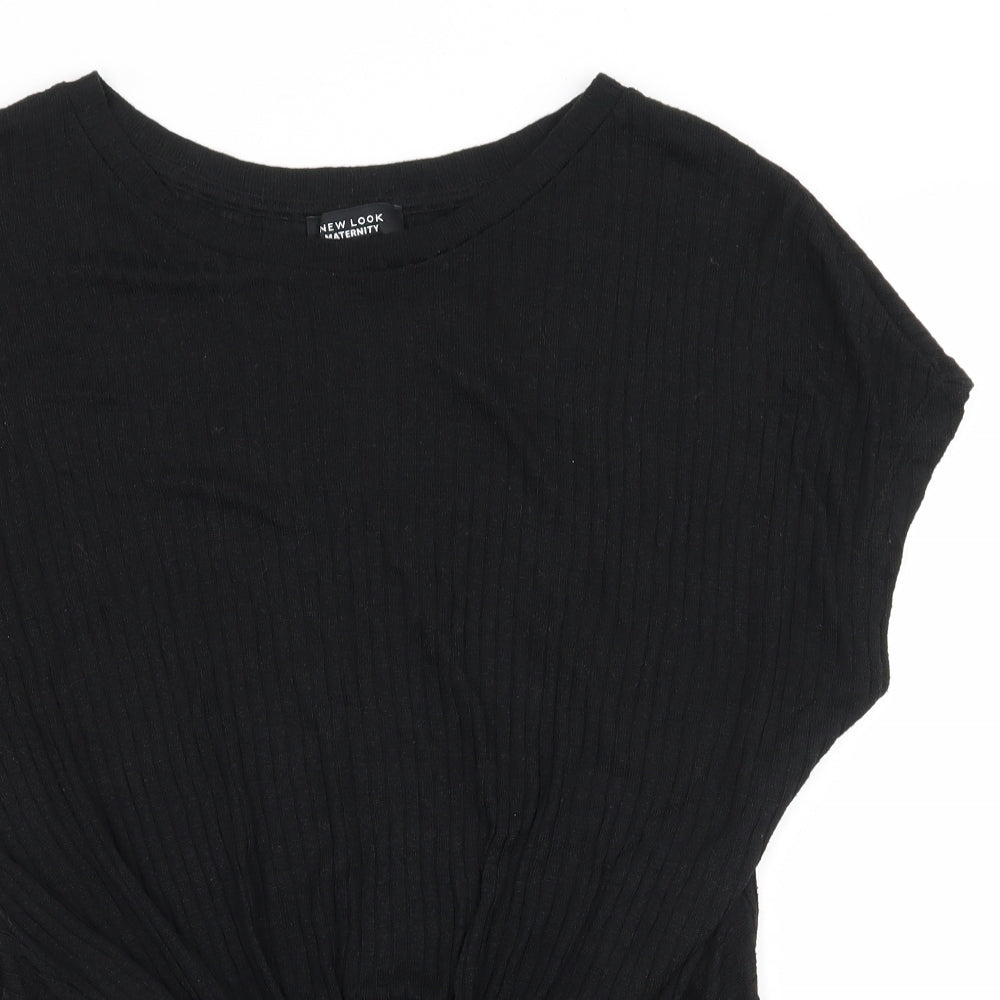 New Look Womens Black  Jersey Basic T-Shirt Size 12  - Knot Detail