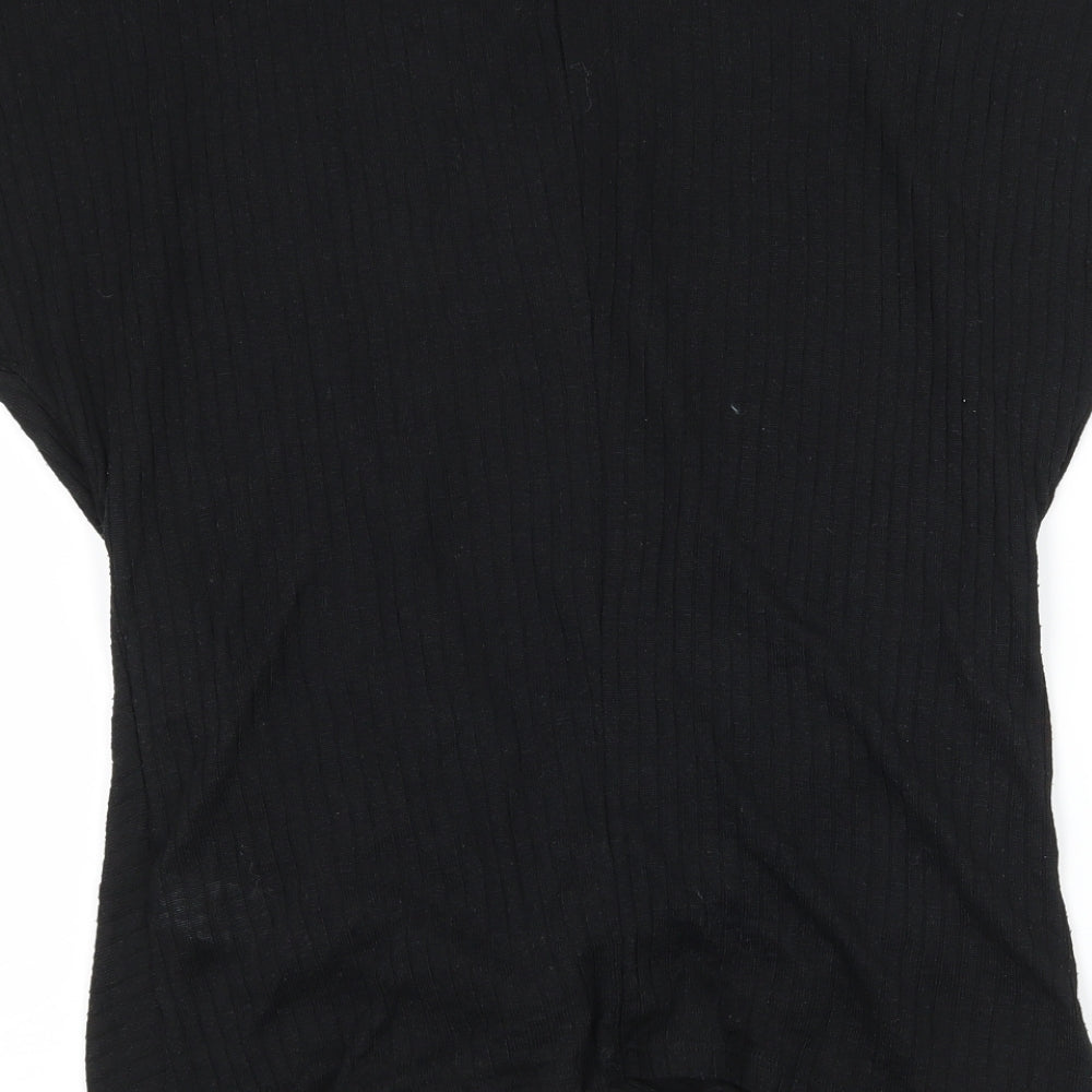 New Look Womens Black  Jersey Basic T-Shirt Size 12  - Knot Detail