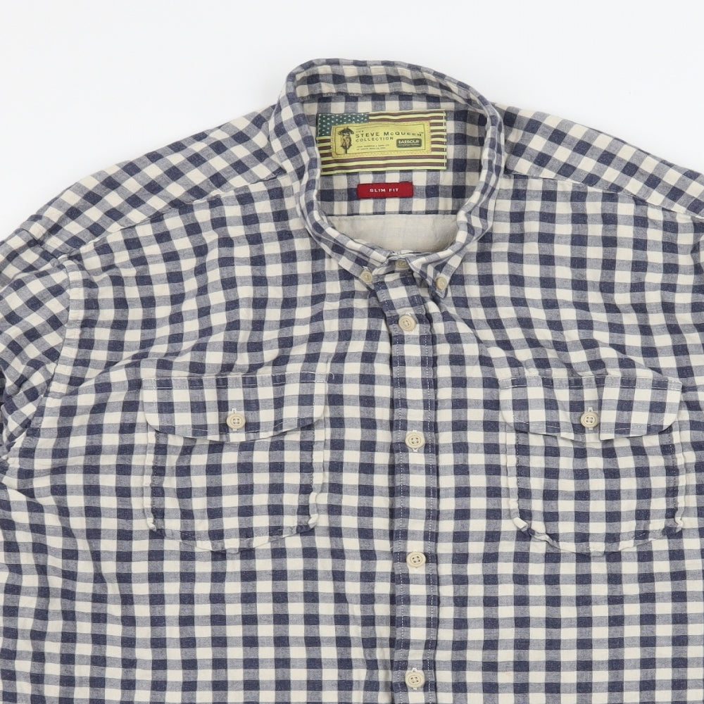 Barbour Mens Blue Check   Button-Up Size XL