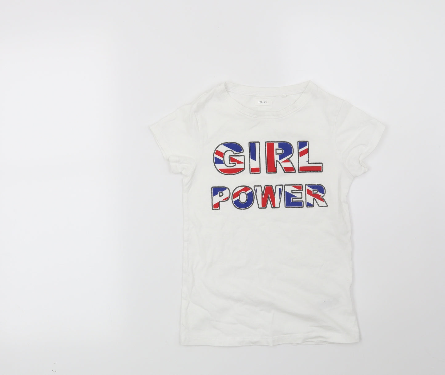 NEXT Girls White   Basic T-Shirt Size 8 Years  - Girl Power