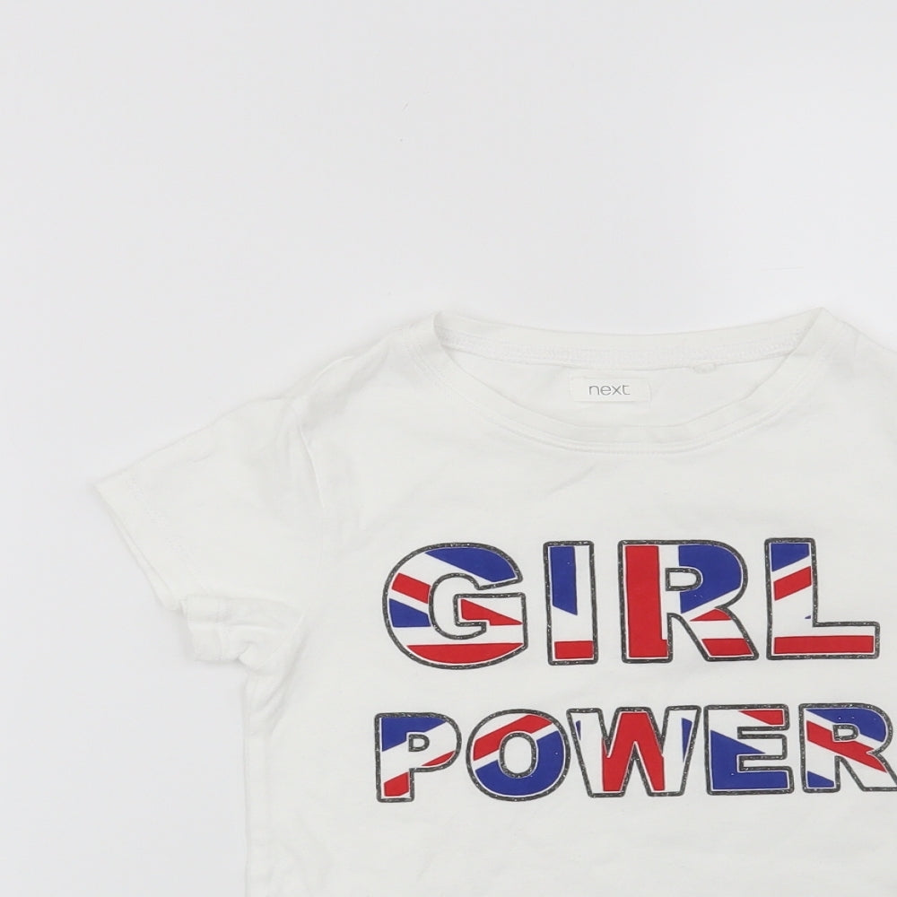 NEXT Girls White   Basic T-Shirt Size 8 Years  - Girl Power