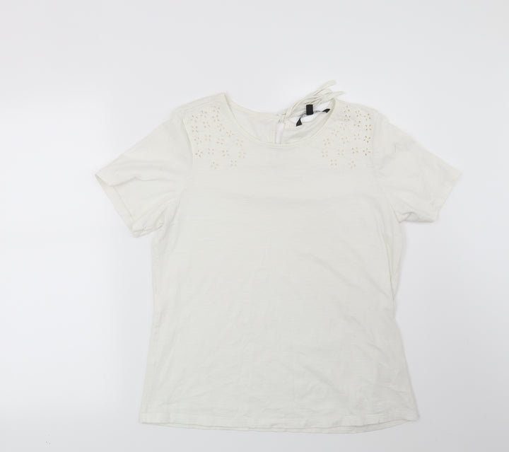 Bonmarché Womens White Geometric Basic T-Shirt Size 10