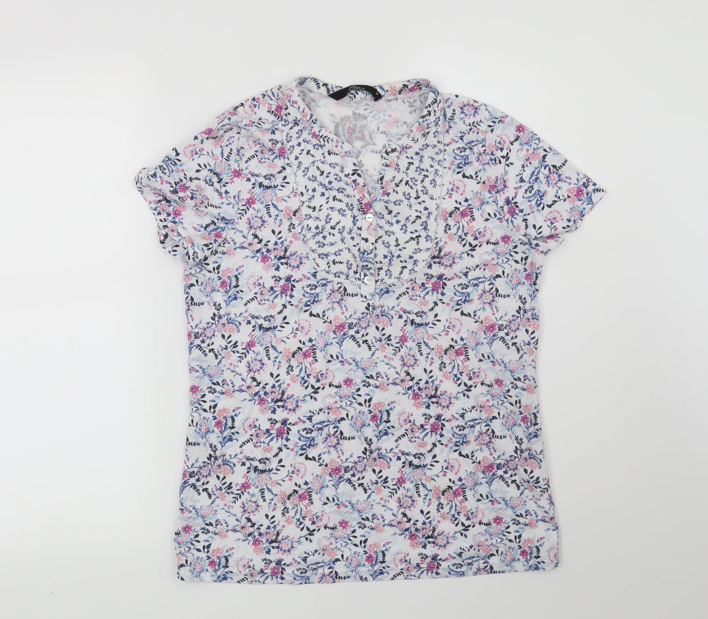 Bonmarché Womens White Floral  Basic Blouse Size 10