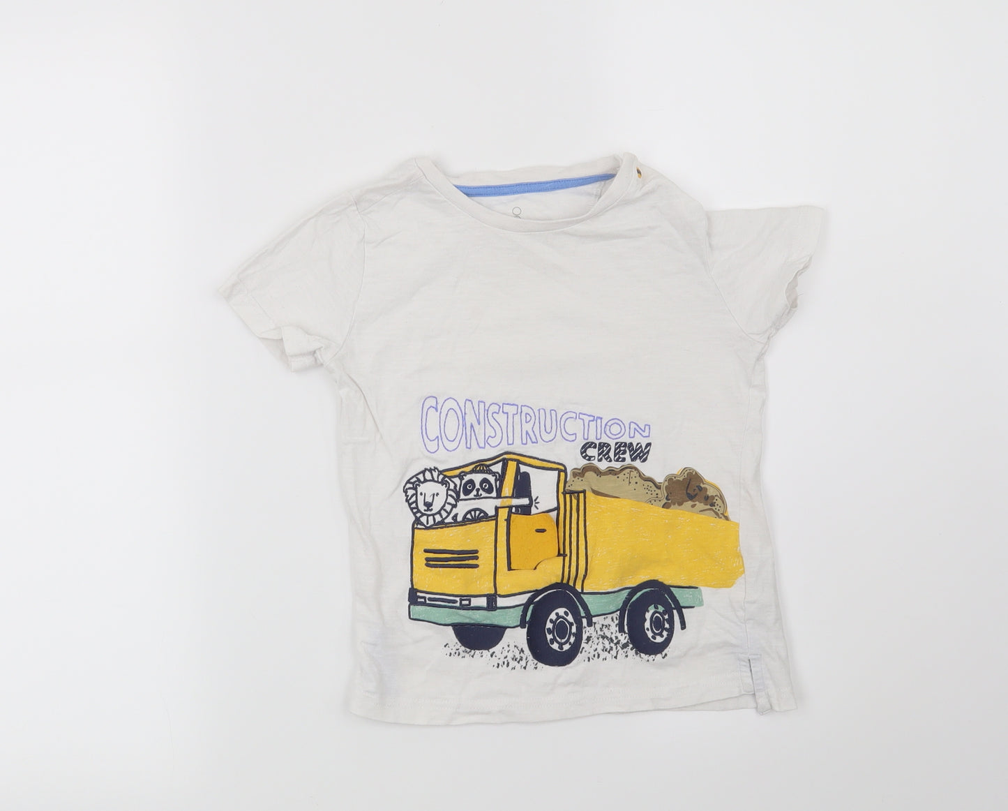 Mothercare Boys White   Basic T-Shirt Size 4-5 Years  - Construction Crew