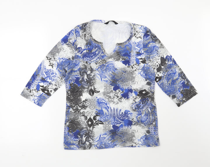 Bonmarché Womens Blue Geometric Basic Blouse Size S