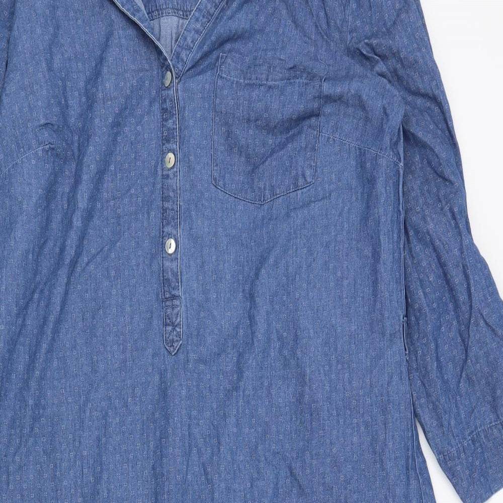 Cambridge Womens Blue Geometric  Shirt Dress  Size 16