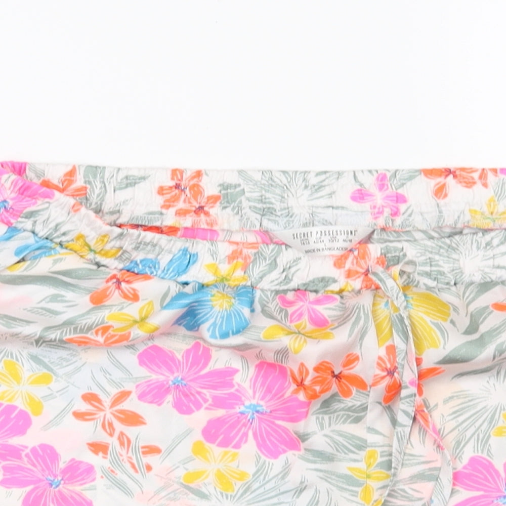 Secret Possesions Womens White Floral  Top Pyjama Pants Size 14