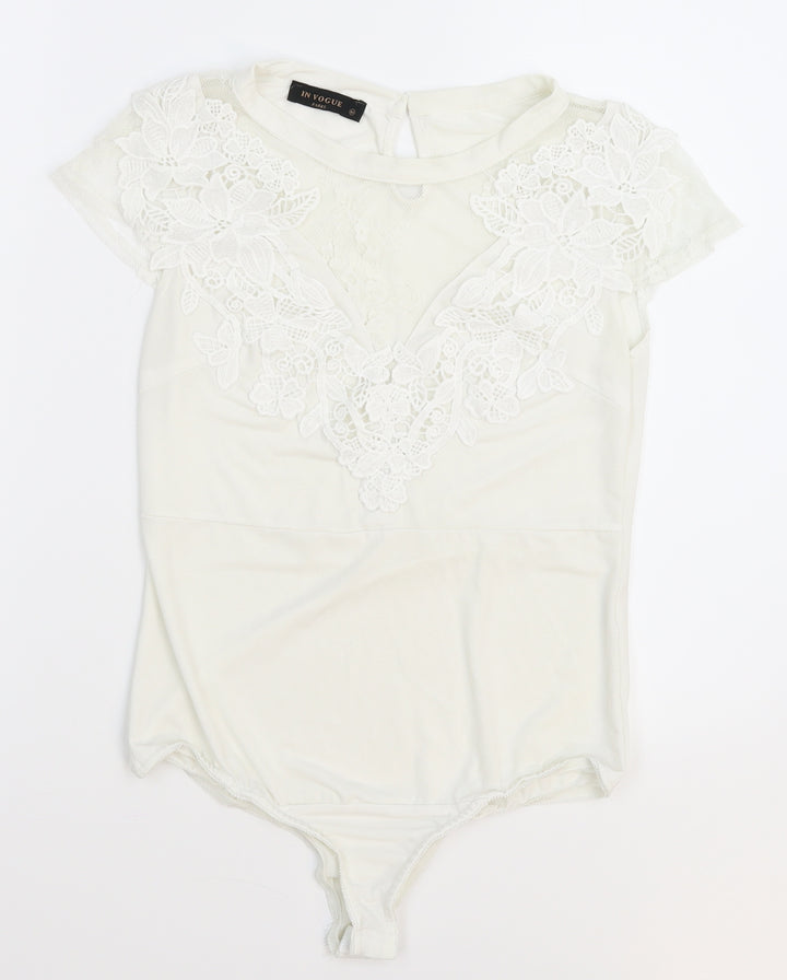 In Vogue Womens White   Bodysuit One-Piece Size M