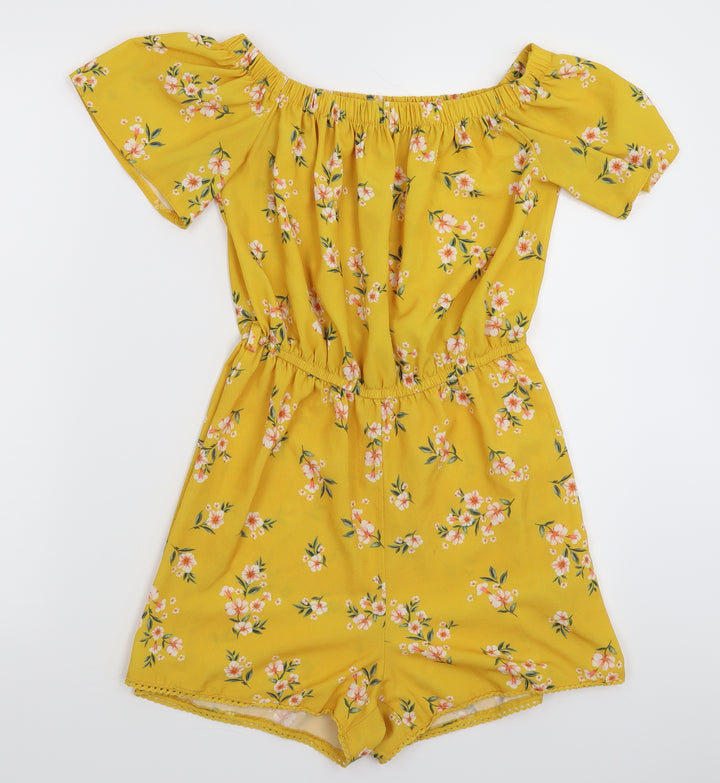 Select Womens Yellow Floral Jumpsuit One-Piece Size 8